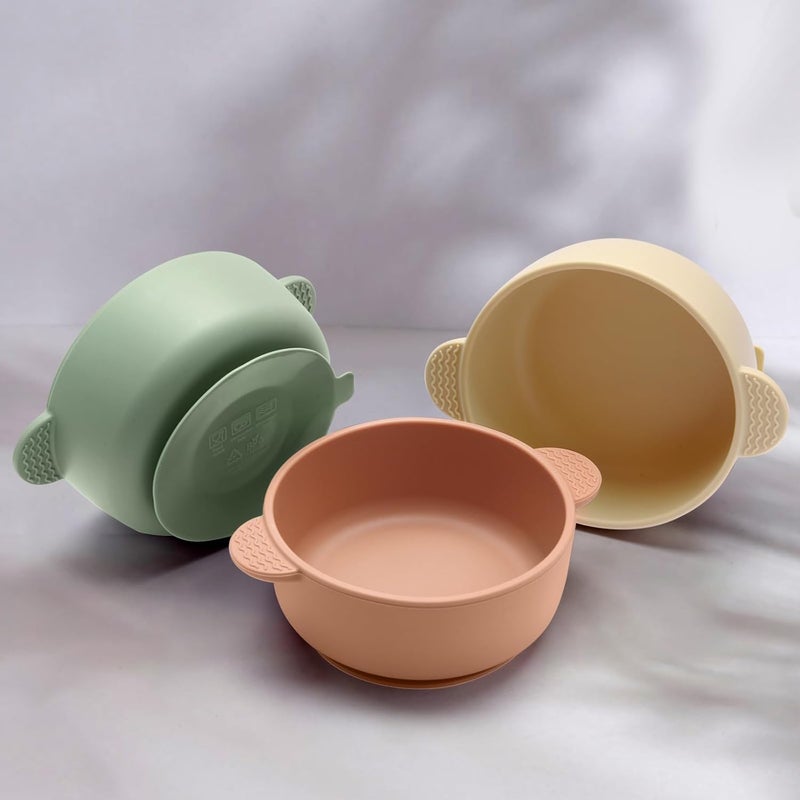 Eascrozn 3 Pack Baby Bowls, Suction Bowls for Baby and Toddlers, BPA Free Food Grade Silicone Bowl Feeding Supplies, Dishwasher and Microwave Safe, Multicolor - Image 2